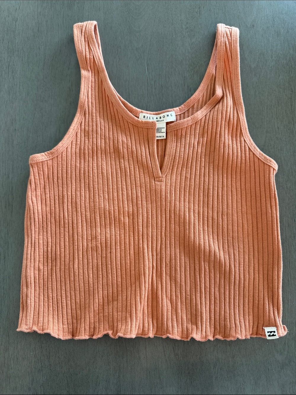 Billabong Peach Ribbed V-Notch Tank Top
